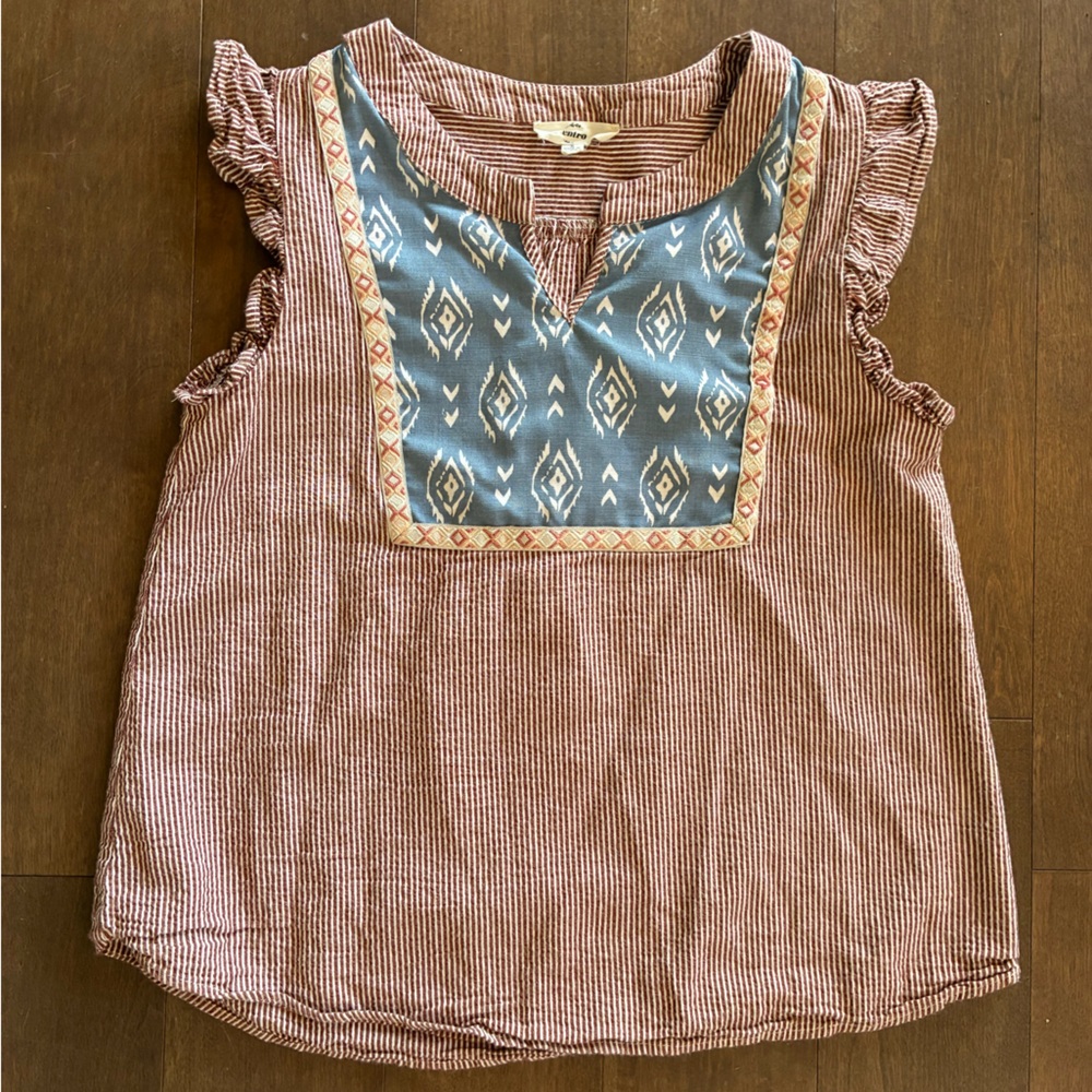 entro Striped Seersucker Block Print Tank Top - Rust & Cream